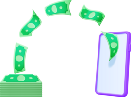 3D Flying Dollars and Smartphone png