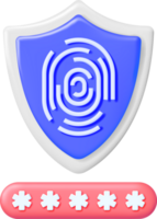 3D Locked Password Field and Fingerprint in Shield png