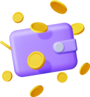 3D Falling Gold Coins and Leather Wallet png