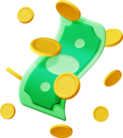 3d dollaro banconota e oro moneta png