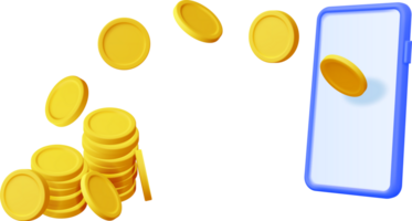 3D Flying Coins and Smartphone png