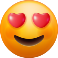 3D Yellow Happy Emoticon with Heart Shaped Eyes png