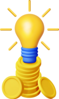 3D Light Bulb with Golden Coins png