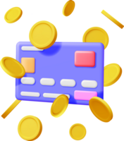 3D Bank Card in Money in Air png