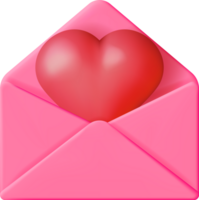 3d Aperto Busta lettera con rosso cuore png