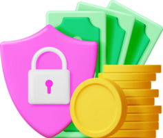 3D Money Cash with Padlock png