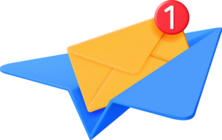 3D Mail Envelope in Paper Plane and Notification png