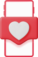 3d me gusta icono con corazón y teléfono inteligente png