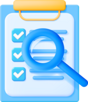 3D Checklist on Clipboard with Magnifying Glass png