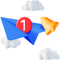 3D Paper Plane with Bell and Notification Message png