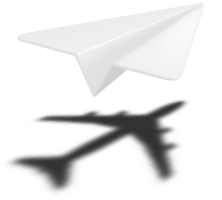 3D White Paper Plane Casting Shadow of Airplane png