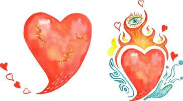 Set of 2 abstract illustrations for Valentine's Day. Watercolor. vector