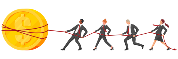Business people pull of rope and coin png