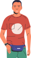 Mann mit Gürtel Tasche im kurze Hose und T-Shirt png