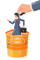 Big hand throwing businesswoman into trash can png