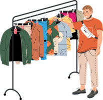 Man near rack with clothes png