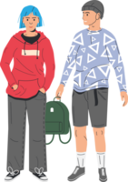 Women in hoodie and man in shorts png