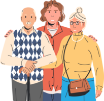 Adult son hugging old father and mother png