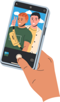 Two man taking selfie photo png