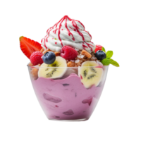 ai generato tazza di congelato Yogurt con condimenti su trasparente sfondo png Immagine