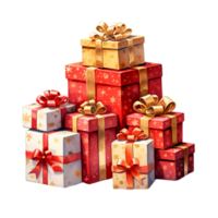 AI generated Christmas gift boxes on transparent background PNG image