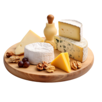 ai généré fromage plat avec divers les fromages et des noisettes sur transparent Contexte png image