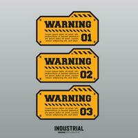 Industrial infographic template with 3 options or steps, warning label sign, lower third banner templates. vector