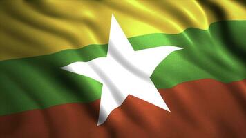 myanmar bandera ondulación 3d animación. movimiento. símbolo de myanmar, nacional tricolor bandera con un blanco estrella. foto