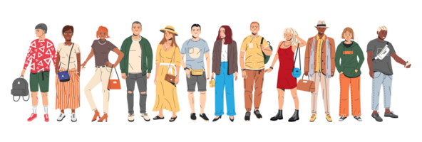 Group of fashion people characters png