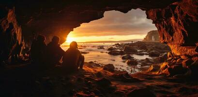 AI generated photographer taking photo in the ice cave in easter island, lapland