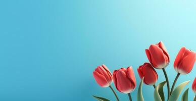 AI generated large red tulips on blue background photo