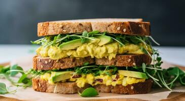 ai generado cómo a hacer un delicioso vegano desayuno emparedado foto