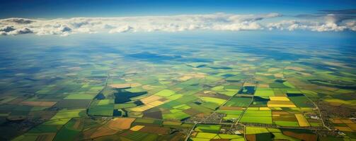 AI generated view from sky of farmland photo