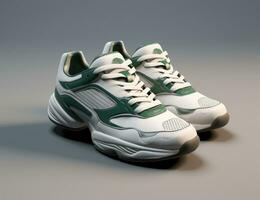 AI generated white and green running shoes with green details photo