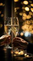 AI generated two people toasting champagne glasses in front of lights photo