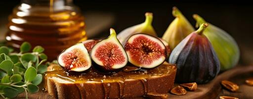 AI generated toast with figs and honey at the table photo