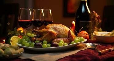 AI generated thanksgiving turkey with wine photo