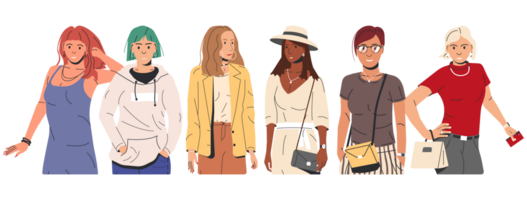 Group of fashion people characters png