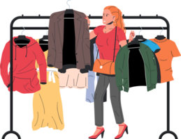 Woman near rack with clothes png