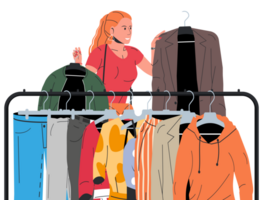 Woman near rack with clothes png