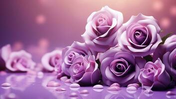 ai generado púrpura rosas y corazones en un Violeta antecedentes foto