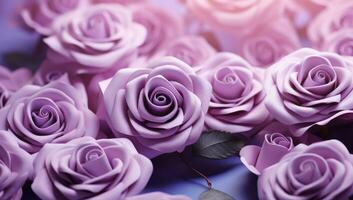 ai generado púrpura rosas y corazones en un Violeta antecedentes foto