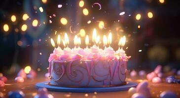 AI generated several candles are burning on a birthday cake photo