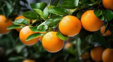 AI generated ripe oranges are sitting next to a christmas tree photo