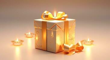 AI generated christmas present with a gold ribbon with a candle photo