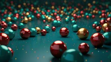 AI generated christmas presents on the surface of red and green balls photo