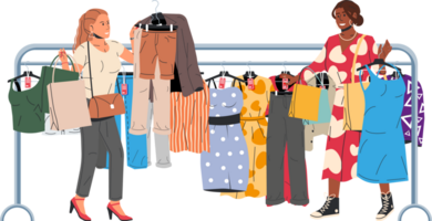 Woman near rack with clothes png