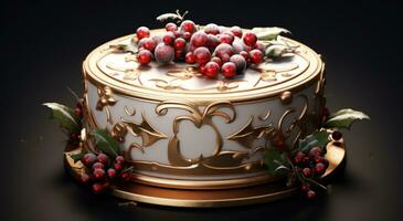 AI generated an image of a christmas cake decorated with berries photo