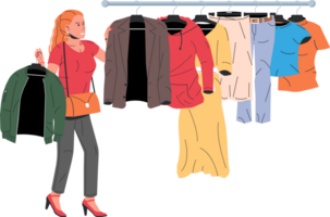 Woman near rack with clothes png