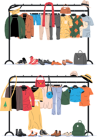 Woman and man wardrobe on hanger png